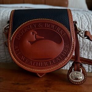 Dooney & Bourke Black and Brown Leather Saddle Duck Bag